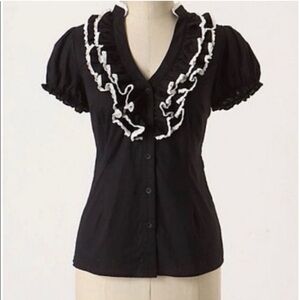 Anthropologie black ruffle top